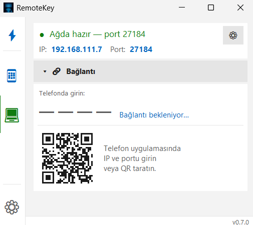RemoteKey Masaüstü Arayüzü