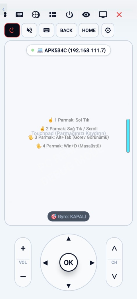 RemoteKey Telefon Ekranı